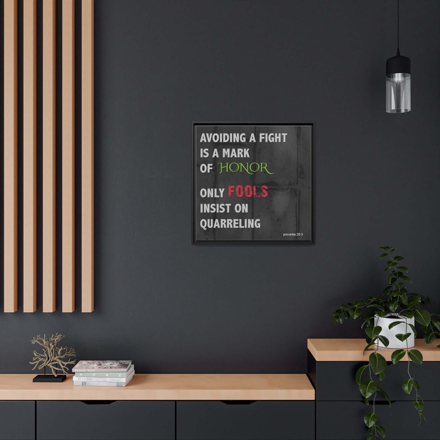 Elegant Black Canvas Framed Print - Proverbs 20:3 Scripture Art | Art & Wall Decor,Canvas,Decor,Eco-friendly,Framed,Hanging Hardware,Home & Living,Summer Picks,Sustainable