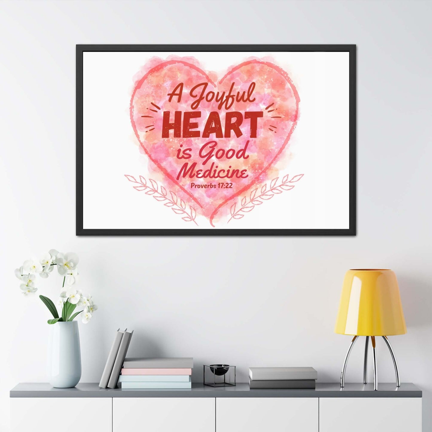 Room Poster with Hand-Crafted Wooden Frame - Featuring Proverbs 17:22 | Art & Wall Decor,Framed,Hanging Hardware,Home & Living,Poster,Posters