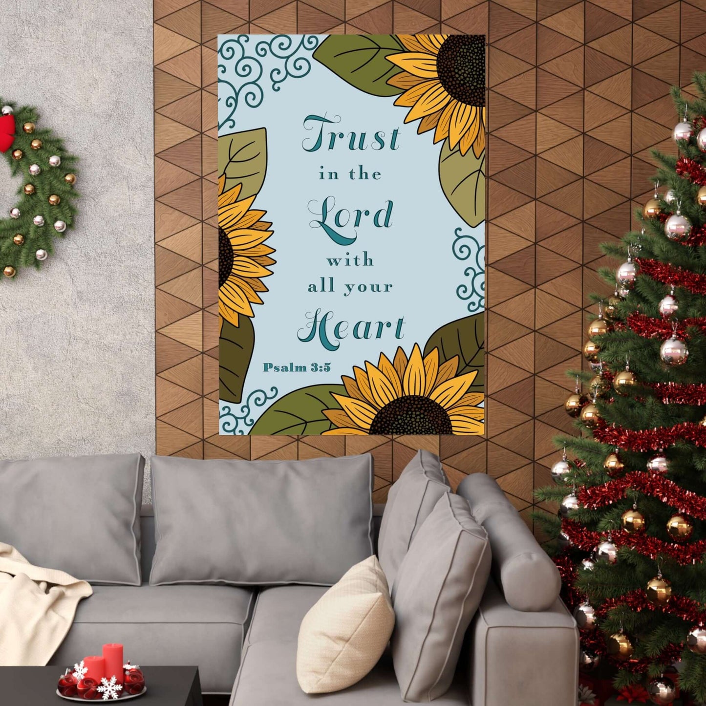 Sunflower Wall Decor Poster - Premium Matte Vertical with Psalm 3:5 | Assembled in the USA,Assembled in USA,Back to School,Home & Living,Indoor,Made in the USA,Made in USA,Matte,Paper,Posters,Valentine's Day promotion