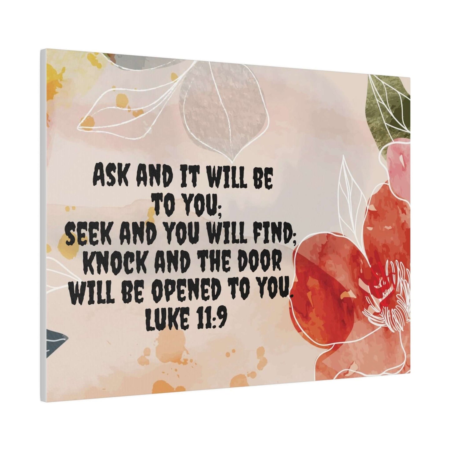 Floral Canvas Wall Art with Luke 11:9 - Eco-Friendly and Vibrant Unframed Art | Art & Wall Decor,Canvas,Decor,Eco-friendly,Hanging Hardware,Holiday Picks,Home & Living,Indoor,Matte,Seasonal Picks,Sustainable,Wall,Wood